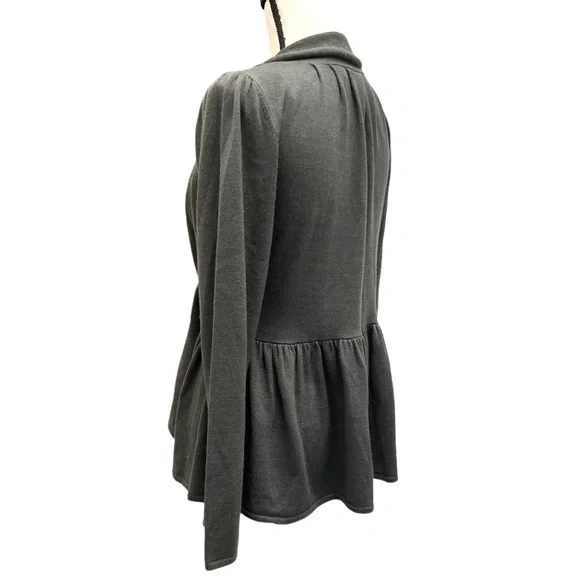 TEMPERLEY LONDON OLIVE GREEN WOOL & SILK TIE FRONT PEPLUM OPEN CARDIGAN
